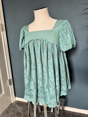 Free People Square Neck Puff Sleeve Mint Green Women's Top